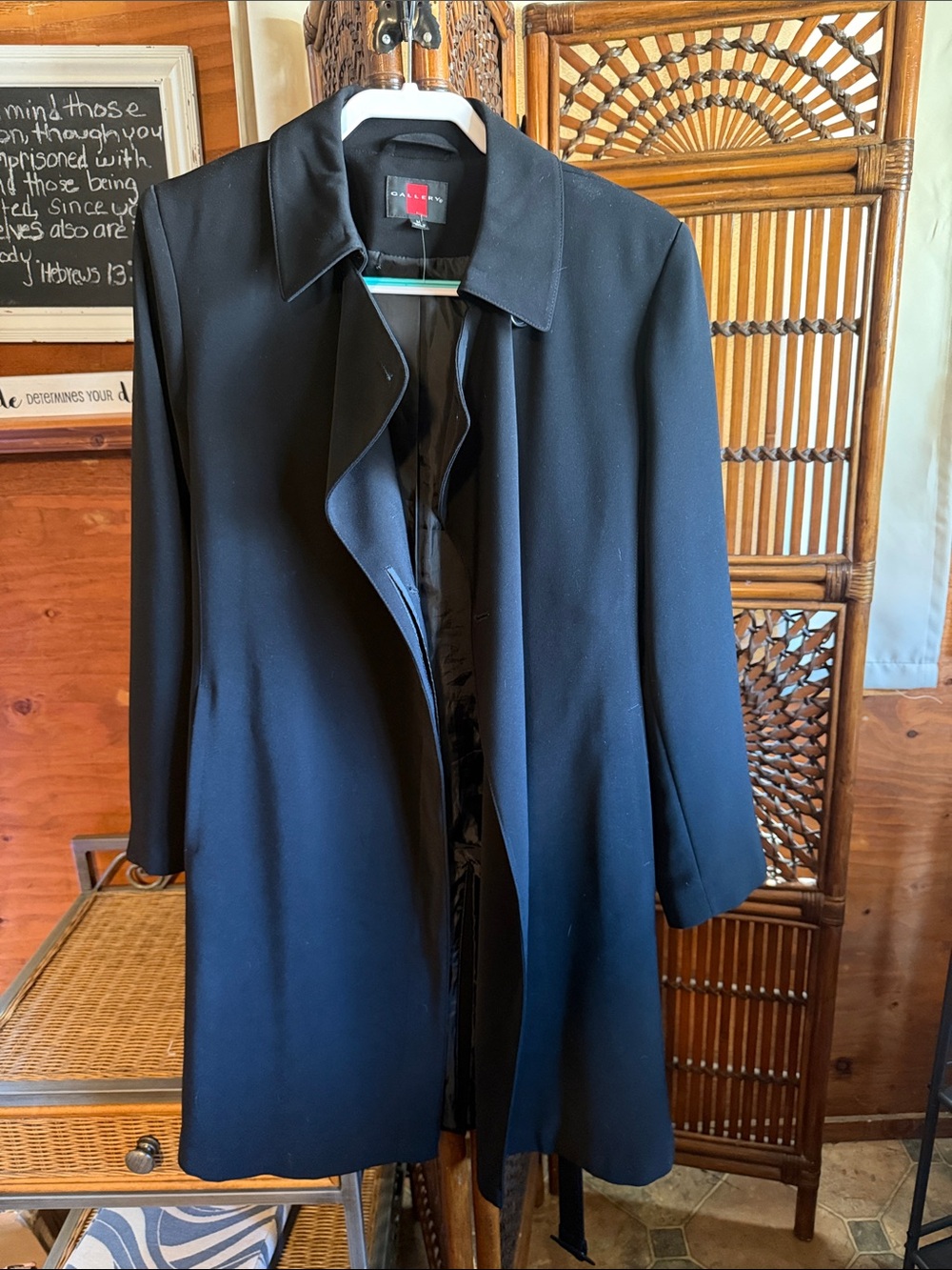 Gallery Black Women's Trench Coat with Classic Collar